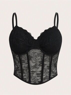 Black Lace Corset Bustier Top | Shein | Size XL | Sexy Structured Camisole